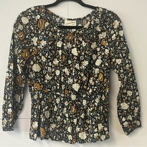 Universal Threads navy gold cream peplum style elastic waist blouse. size Small